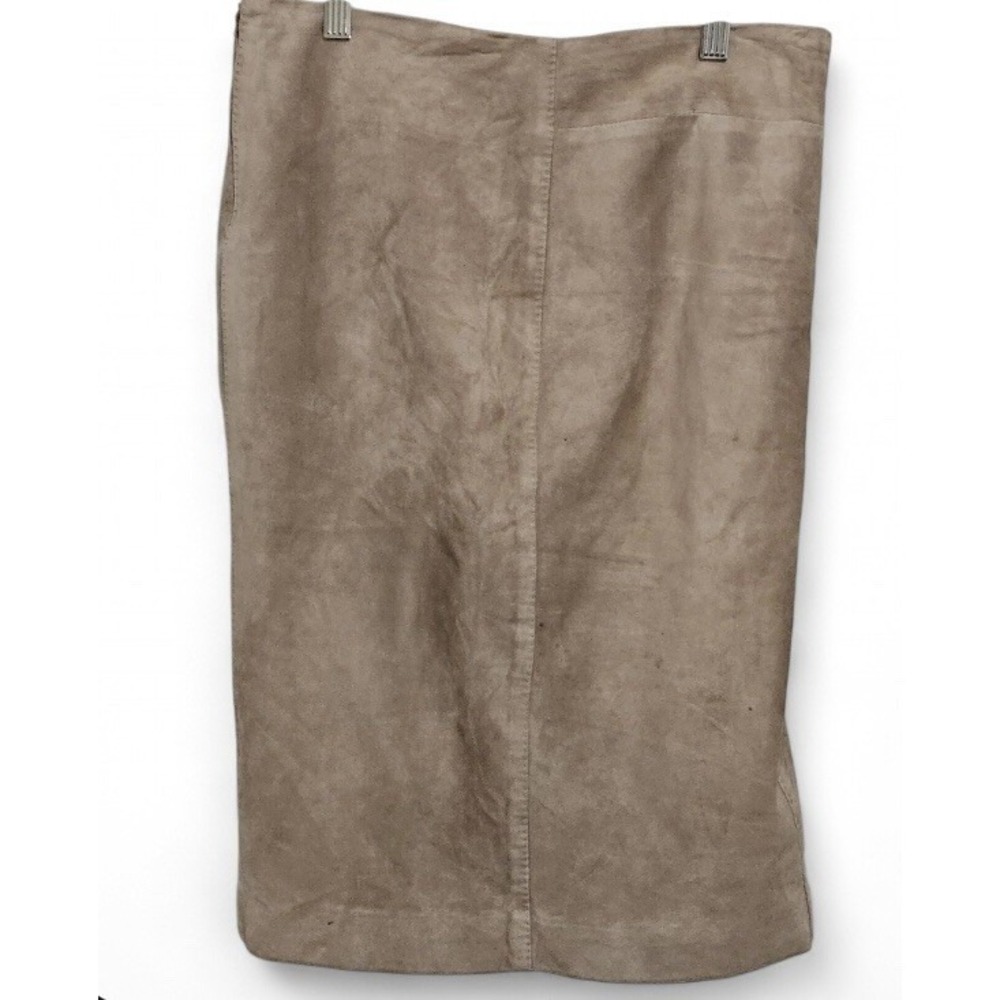 Vintage Gucci 40 Suede Leather Midi Skirt Beige Tan Pencil Skirt Made Italy